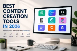 Content creation tools in 2026 for AI research, writing, design, video production, social media publishing, and growth