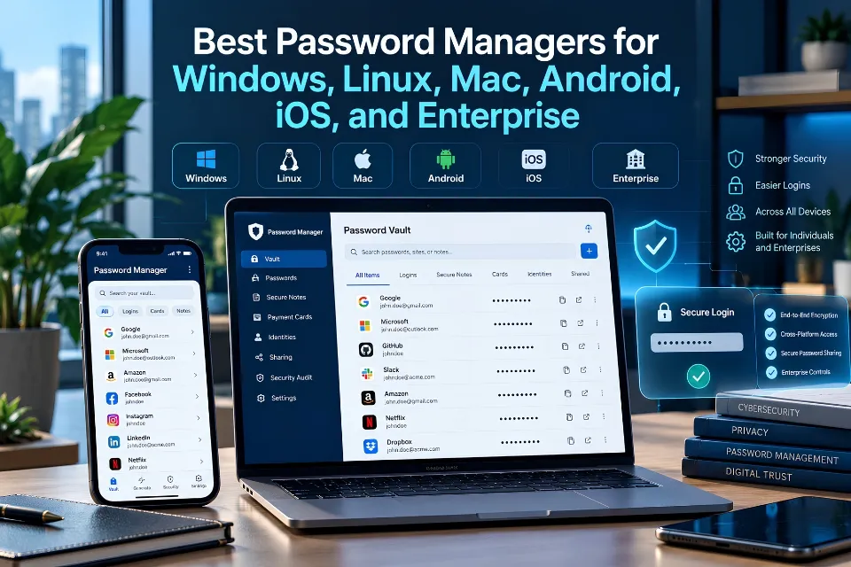 A comparison of the best password managers in 2026 for Windows, Mac, Linux, Android, iOS, families, and enterprise users.