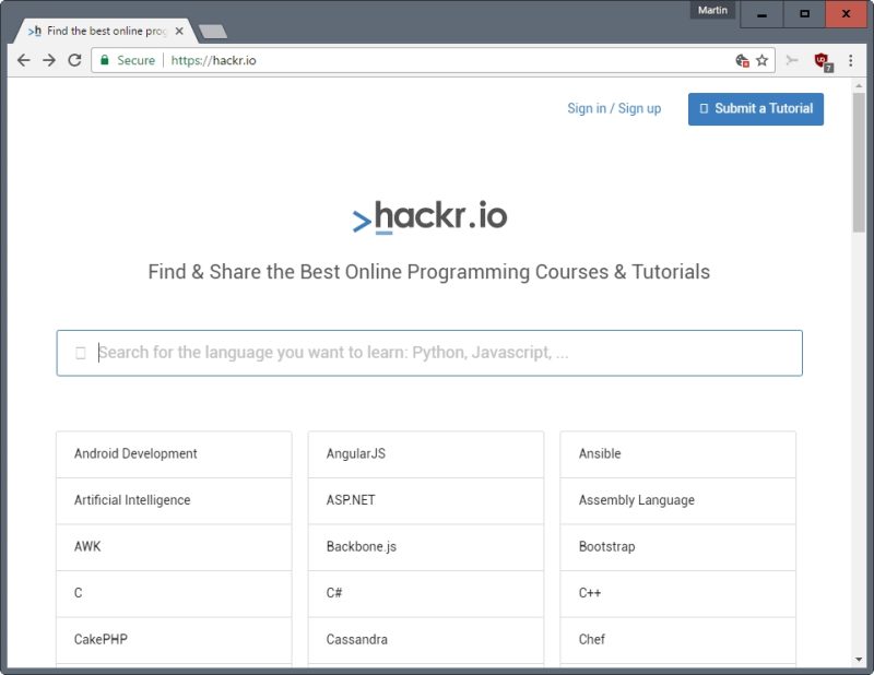 Hack R Hackr.io: search engine for coding courses and tutorials - AOFIRS
