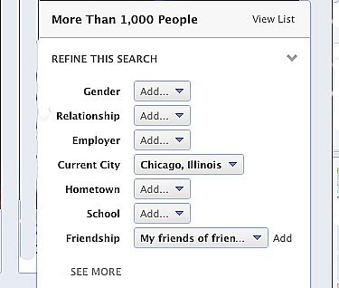 Facebook people search filter