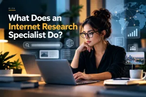 Internet research specialist analysing online sources and digital evidence