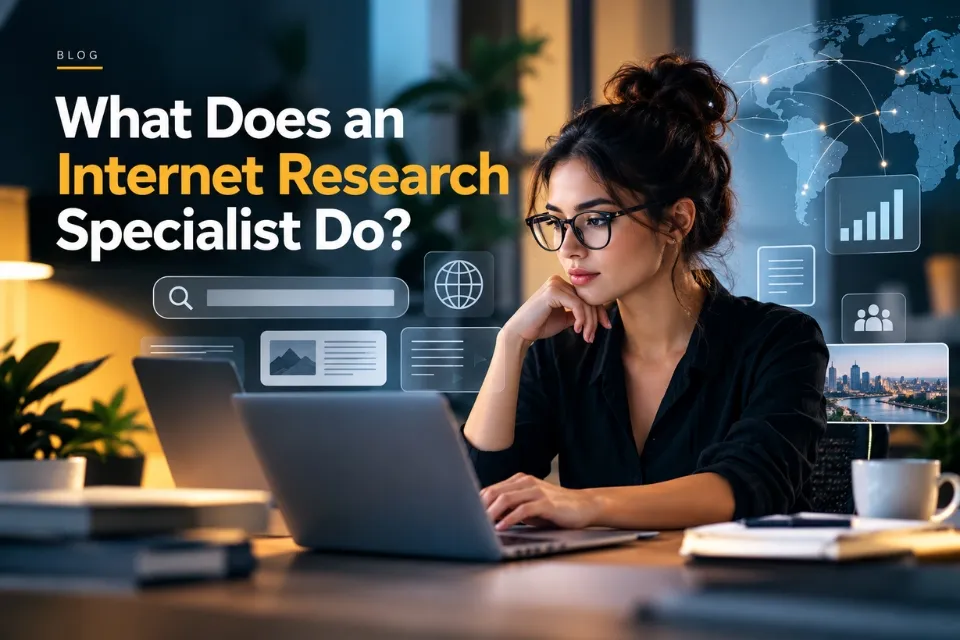 Internet research specialist analysing online sources and digital evidence