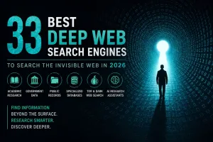 Deep web search engine dashboard in 2026 showing Tor-based results, academic databases, and AI-powered invisible web indexing.