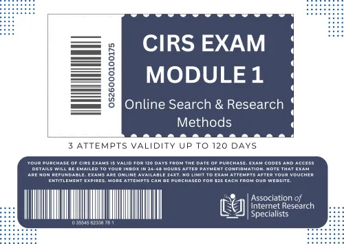 CIRS™ Module 1 Exam Voucher for Online Search & Research, featuring the 2026 Edition training guide.