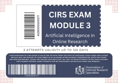 CIRS™ Module 3 Exam Voucher for Artificial Intelligence in Online Research and Prompt Engineering.