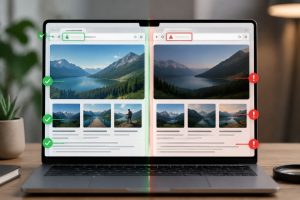Split comparison of fake vs real website content