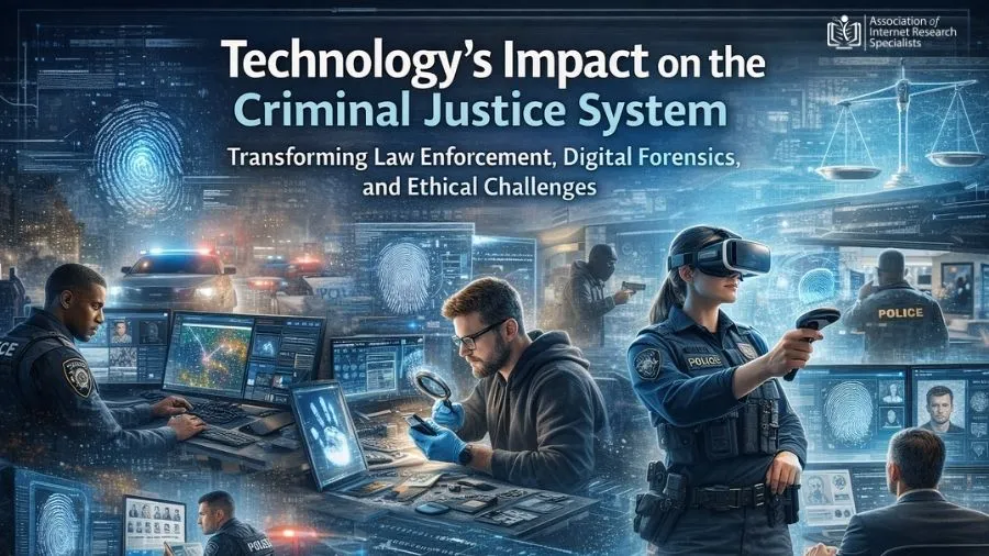 Technology transforming the criminal justice system through digital forensics, AI analytics, law enforcement innovation, and courtroom data systems