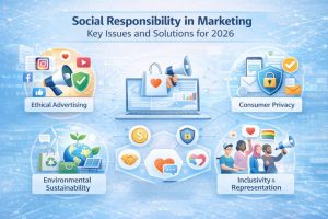 Marketers addressing social responsibility in campaigns, highlighting inclusivity, sustainability, and mental health.