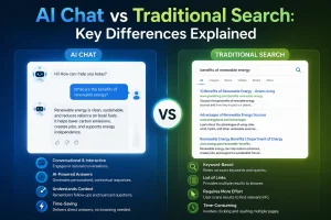 AI chat vs traditional search comparison infographic.