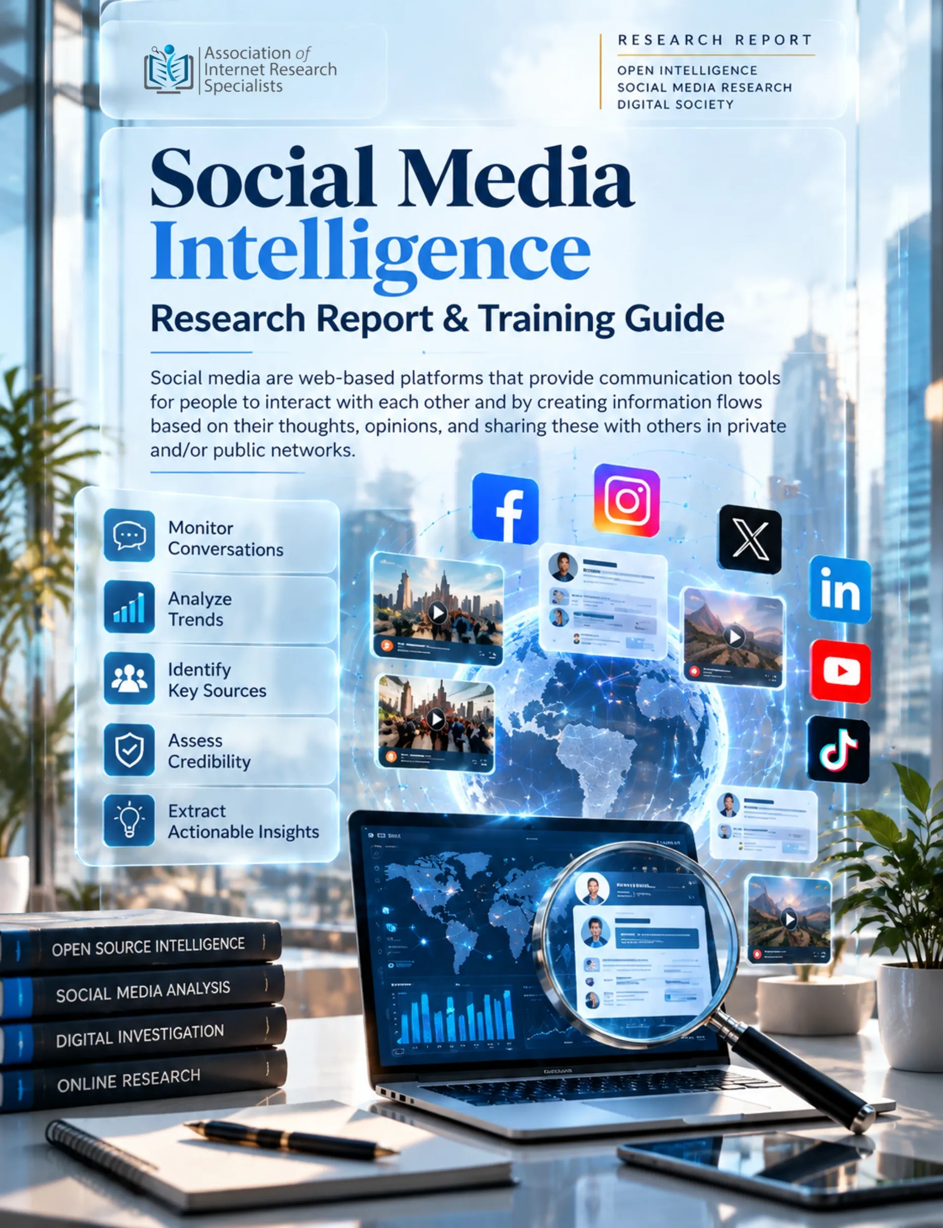 Cover page of social media intelligence research report as a complete guide for intelligence officers and professionals stepping into the field.