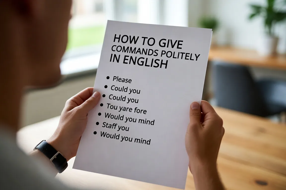 English learner practicing polite commands and requests using common communication phrases