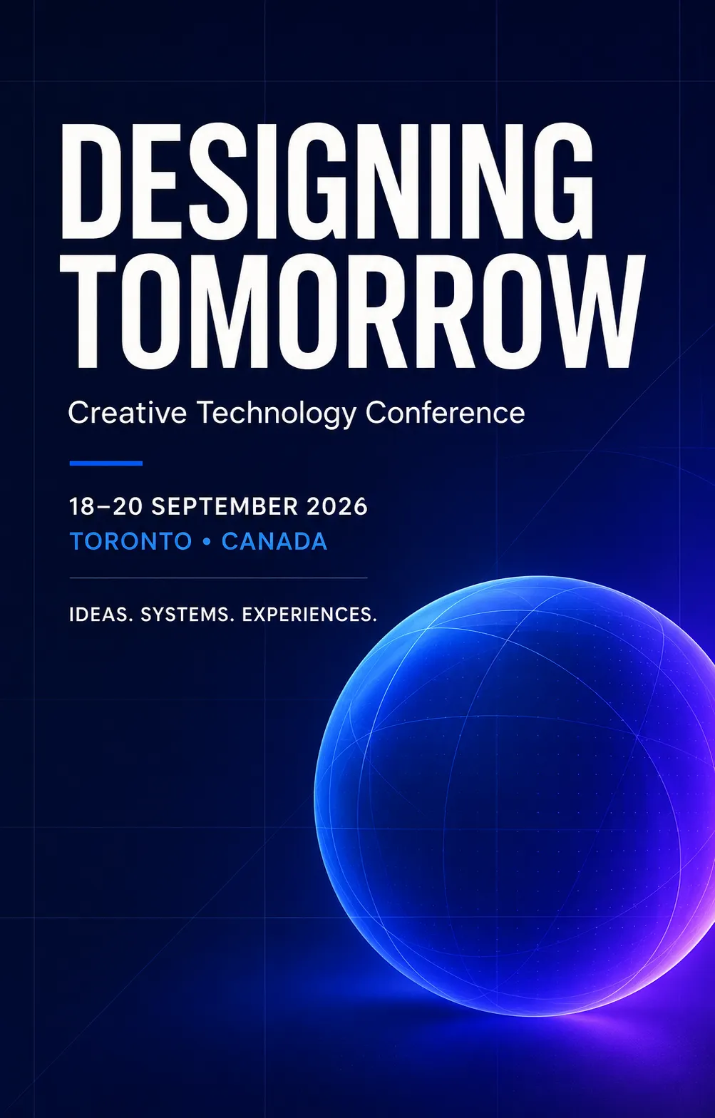 AI typography test poster reading Designing Tomorrow with conference details