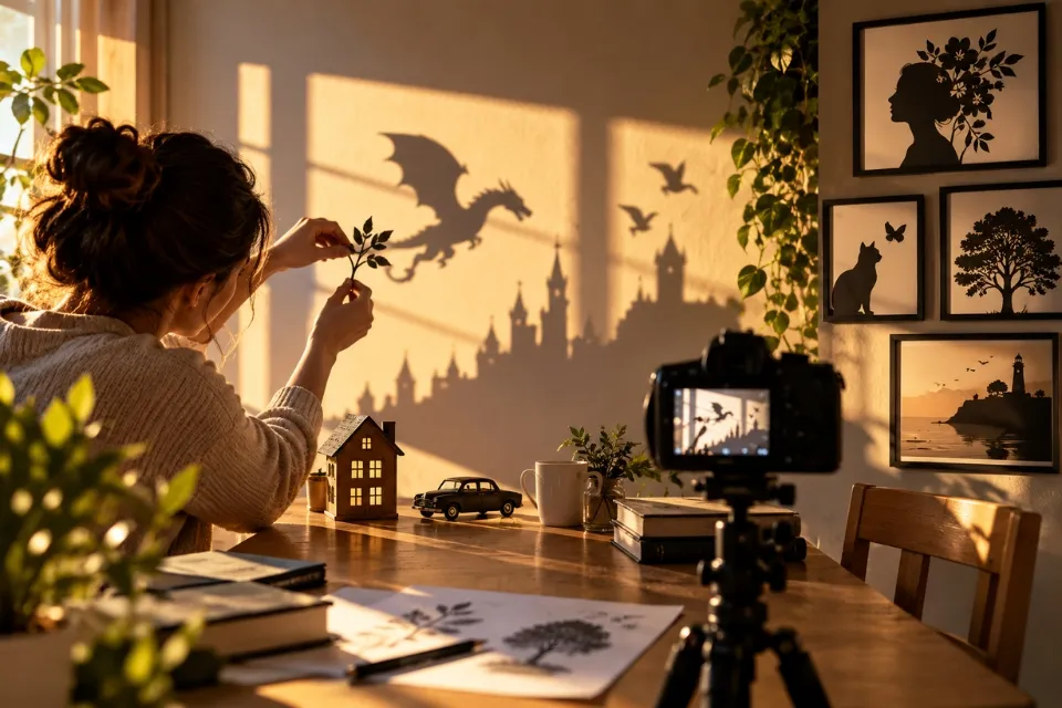Creative silhouette artwork showing everyday shadows transformed into dramatic light and shadow art