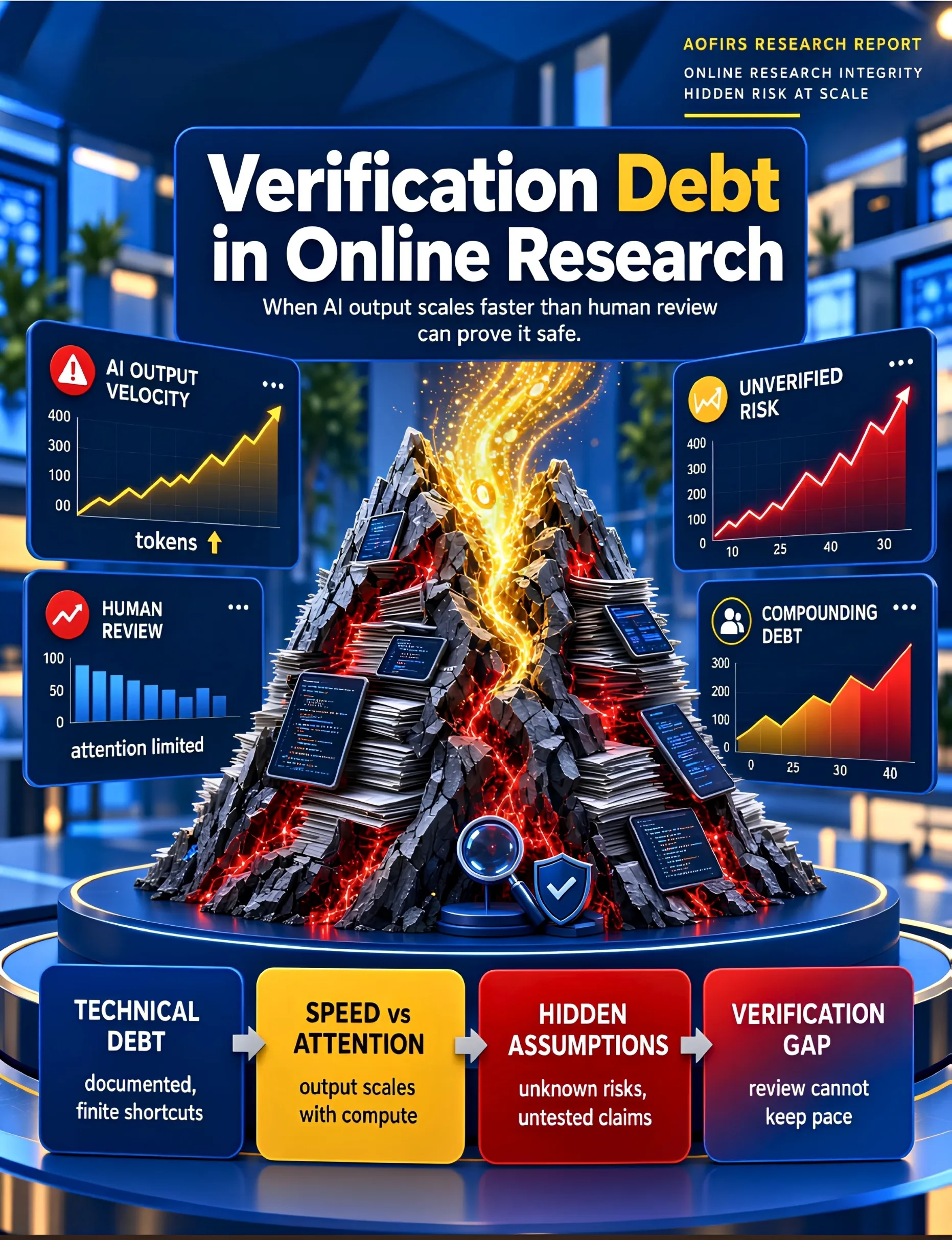 Research report explaining verification debt caused by unchecked AI-generated citations, claims, and online research information