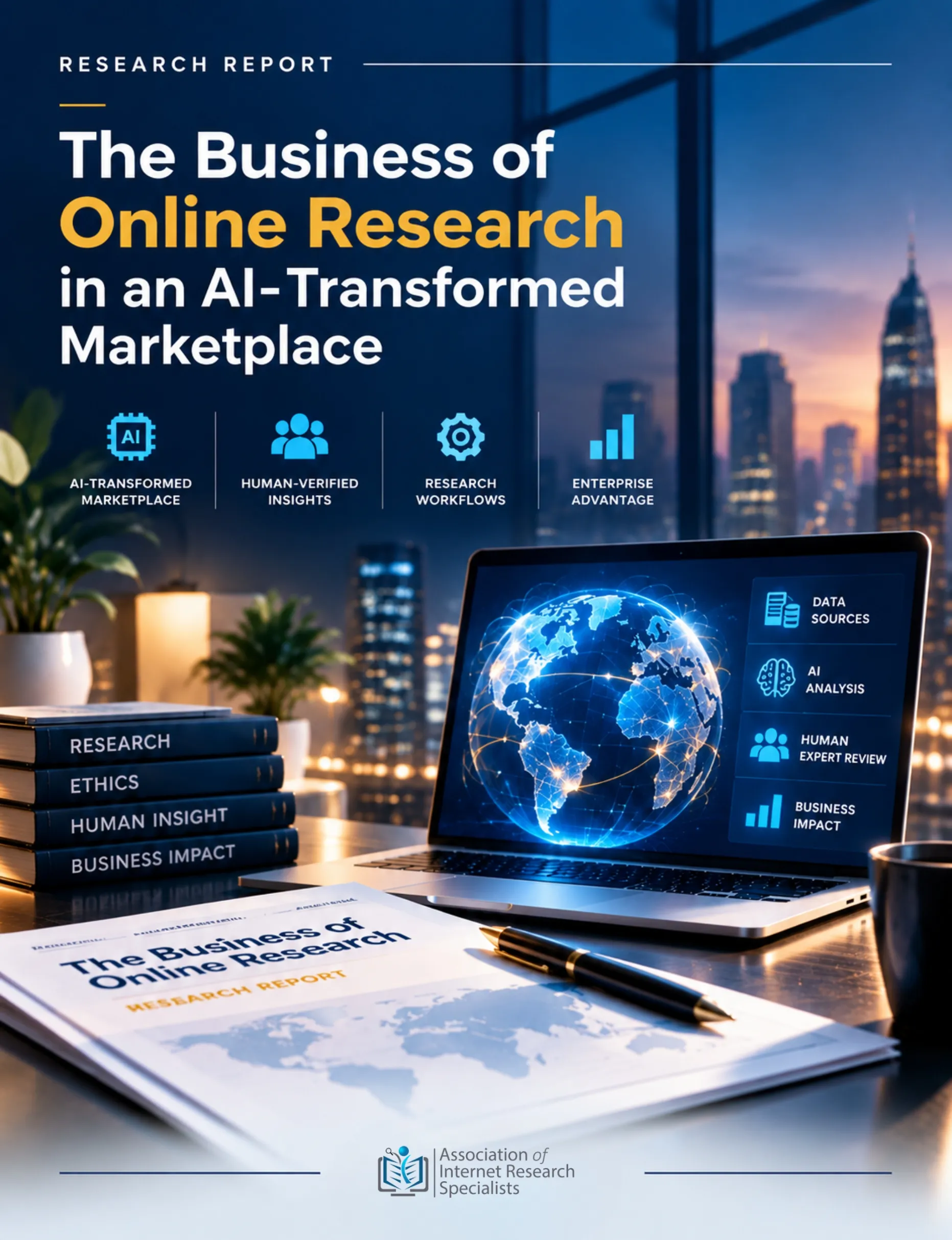 The Business of Online Research in an AI-Transformed Marketplace 2026 AOFIRS research report cover showing AI-powered research, digital intelligence, and global market transformation.