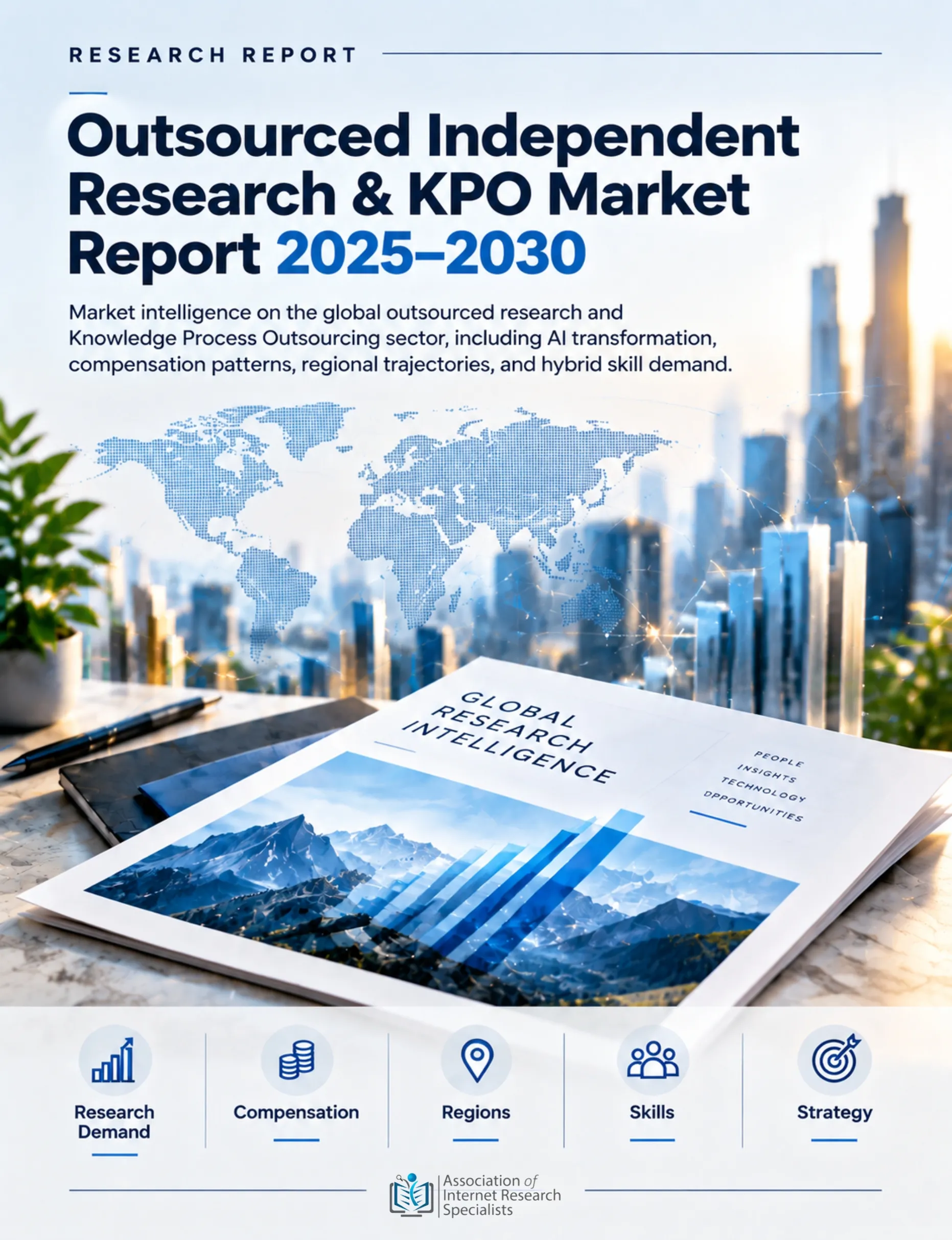 Outsourced Independent Research and KPO Market Trends 2025–2030 AOFIRS research report cover showing global research intelligence and AI-driven market analysis.