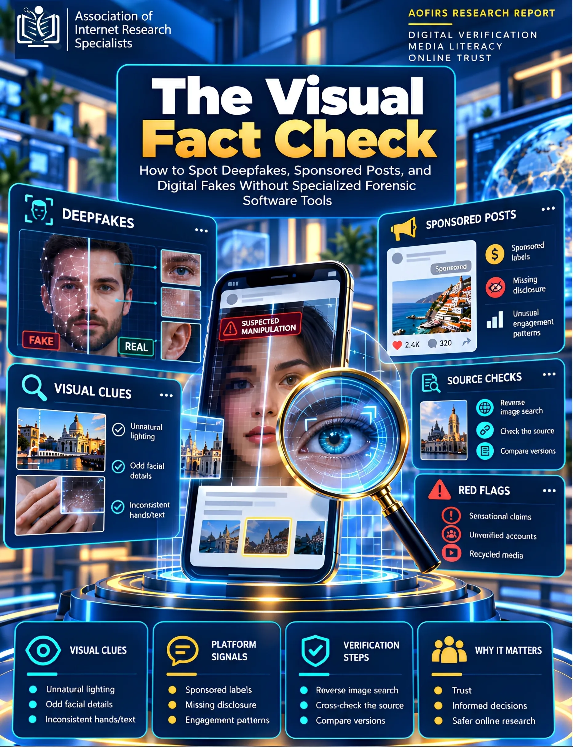 AOFIRS research report on fake news detection, deepfake verification and hidden persuasion